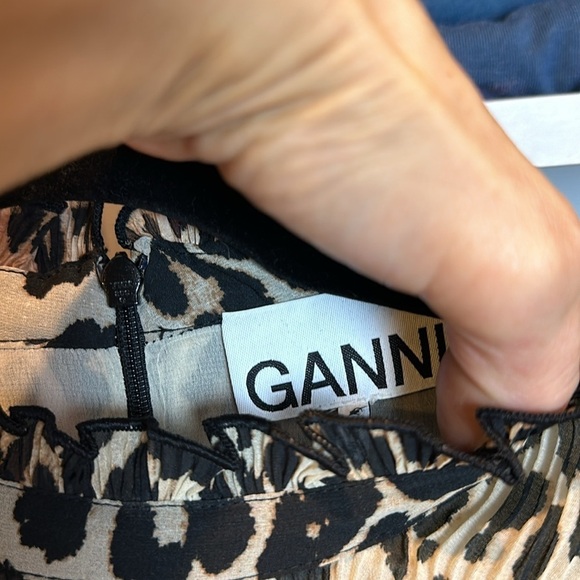 Ganni black/briwn/tan leopard long sleeve oversized dress size 2 - Picture 2 of 5